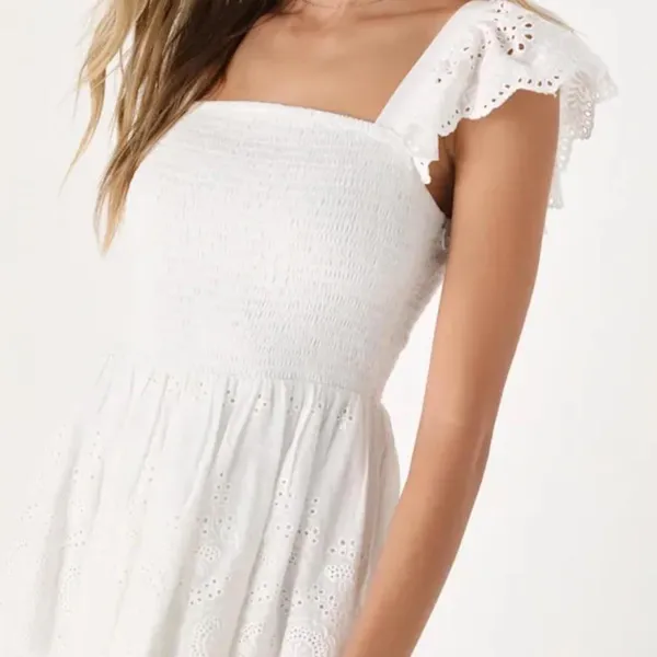 Lulus Blissful Elegance White Smocked Tiered Midi Dress. Size small - Image 2