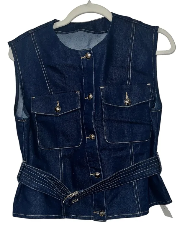Commense Denim Belted Sleeveless Vest Blue Size L NWT - Image 6