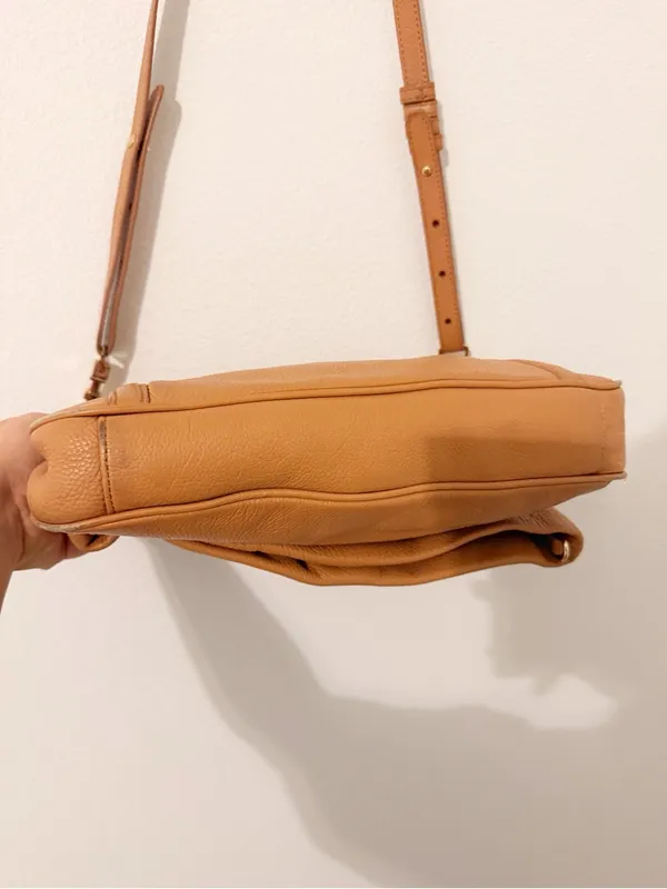 Tory Burch Amanda Fold Over Cross Body Satchel Bag Camel Tan Leather - Image 7