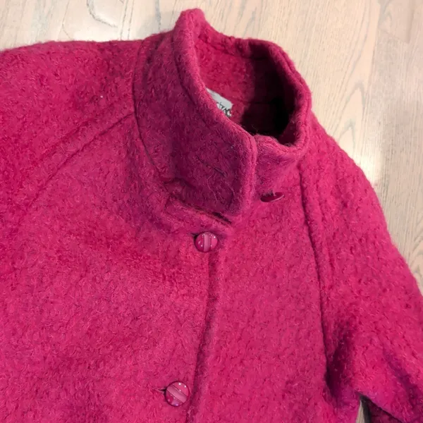 Vintage Alectra Magenta Pink Boucle Wool Blend Funnel Neck Coat Made in USA - Image 2
