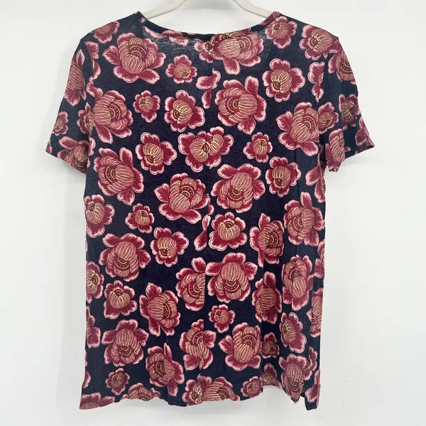 Ann Taylor Womens 100% Linen Floral Print Romantic Tropical Top Tee‎ Size M - Image 5
