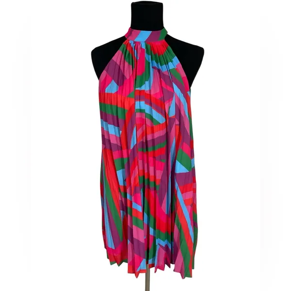 Flying Tomato Halter Neck Pleated Geo Print Mini Dress - Image 2