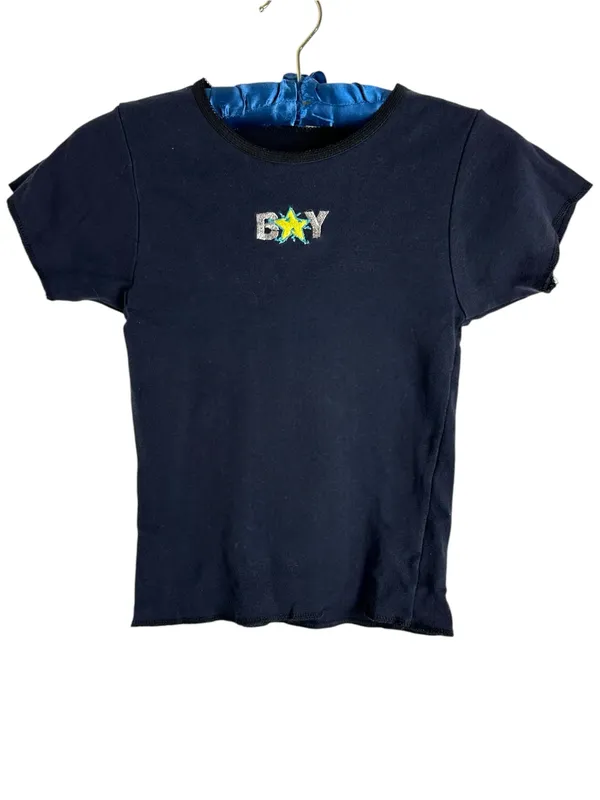 RARE BOY LONDON Navy Blue Logo Embroidered Cropped Baby Tee t-shirt top crop M S - Image 2
