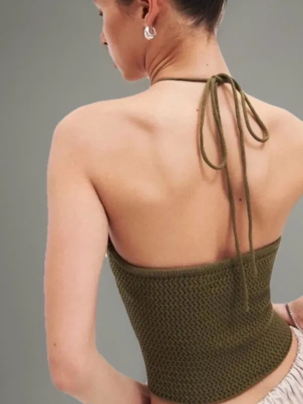 Reformation Suzanne Halter Sweater Tank Olive Oil Green Open Knit Keyhole Top L - Image 2