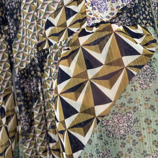 Suncoo Paris Dress Size Medium T2 Mini Sheer Patchwork Geometric Long Sleeve Purple - Image 4