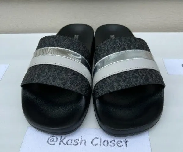 Michael Kors Black Brandy Slide Metallic Striped Sandal - Image 2
