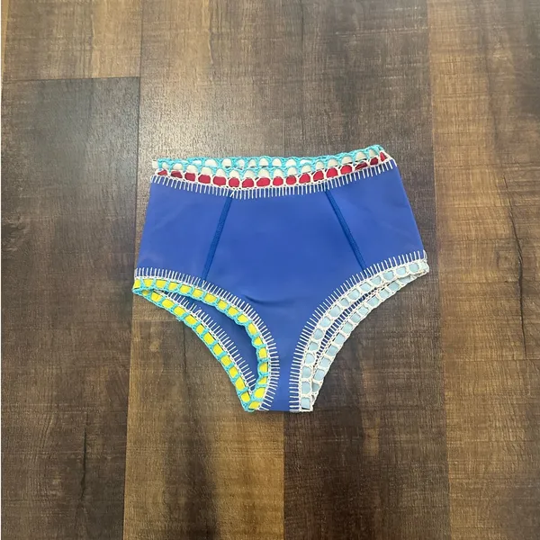 Kiini Crochet Trim High Waisted Bikini Bottom Blue Size S - Image 7