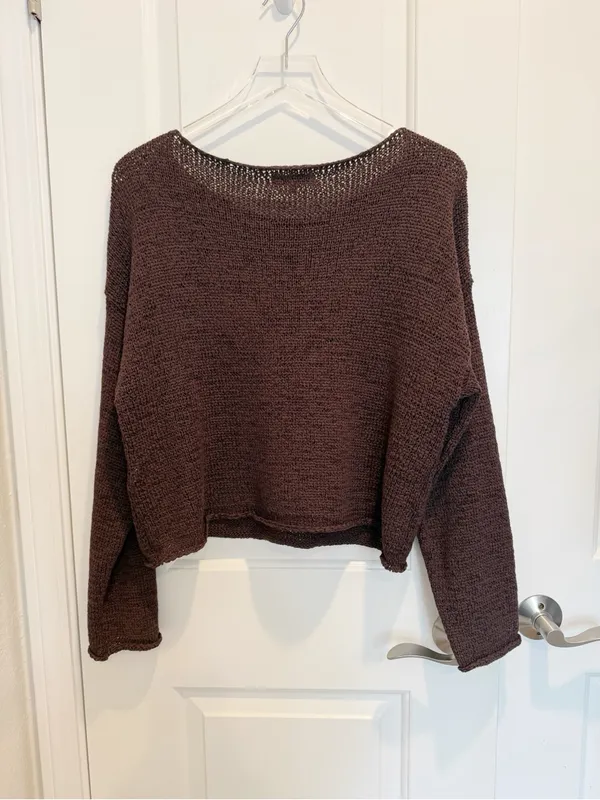 MADEWELL Boatneck Pullover Sweater Cocoa Brown size Small Lightweight Woven Knit - Image 5
