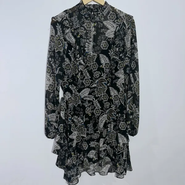 Bailey 44 Viola Floral Ruffle Chiffon Mini Dress Black Multi Size 6 Feminine‎ - Image 2
