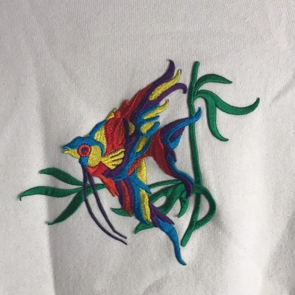 Vtg embroidered‎ fish pullover sweater size medium 90s granny cute retro - Image 4