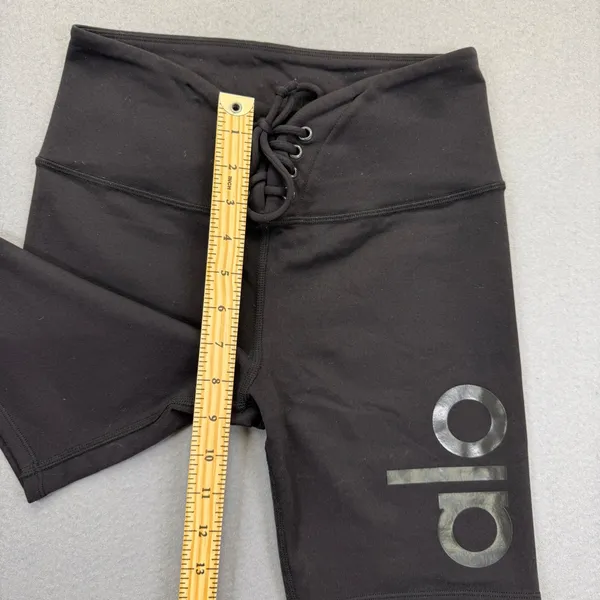 Alo Yoga Womens Black Lace Up‎ High Waist Biker Shorts Size S Logo Athletic - Image 4