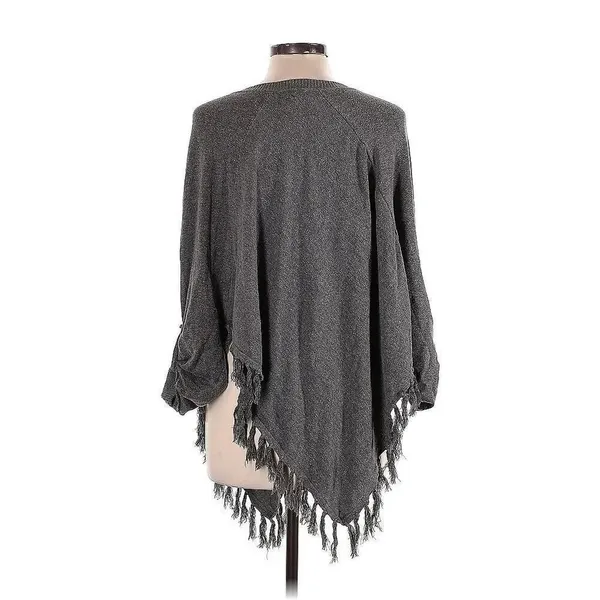 ✨VENUS Gray V-Neck Fringe Tassel Hem Button Cuff Sz S Poncho Sweater✨ - Image 10