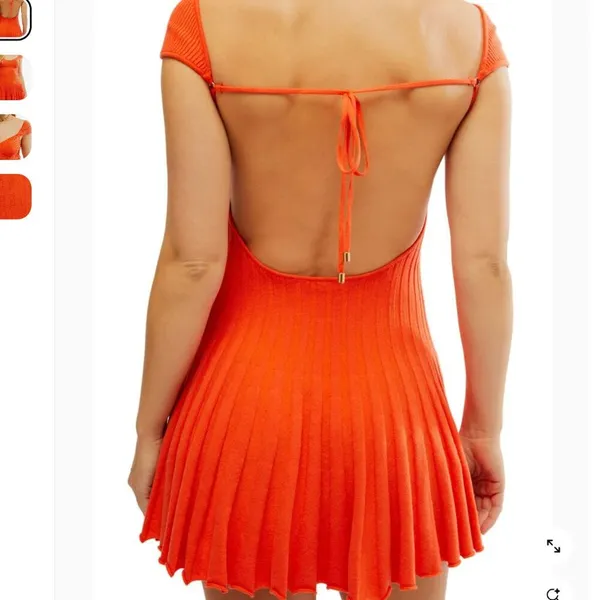 New Free People Cherie Tie Back Knit Mini Dress Size Medium Orange Red - Image 4