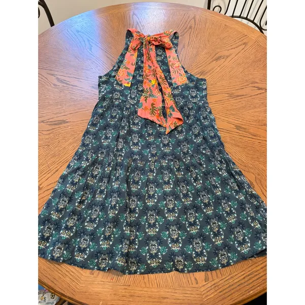 Natural Life Teal Floral Halter Neck Tiered Mini Dress Blue Green Coral Medium - Image 5