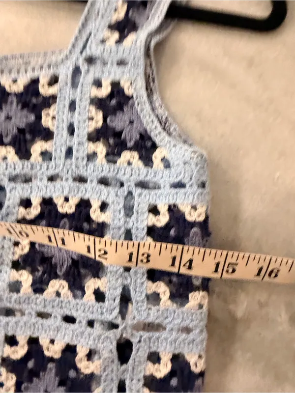 NWT FCT With Love Size S Blue Crochet Granny Square Tank Top Cropped Vest Boho - Image 8