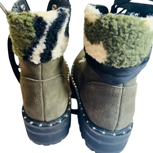Steve Madden Suede Camo Hiking Boots Womens‎ Olive Green Faux Shearling Gorpcore - Image 4