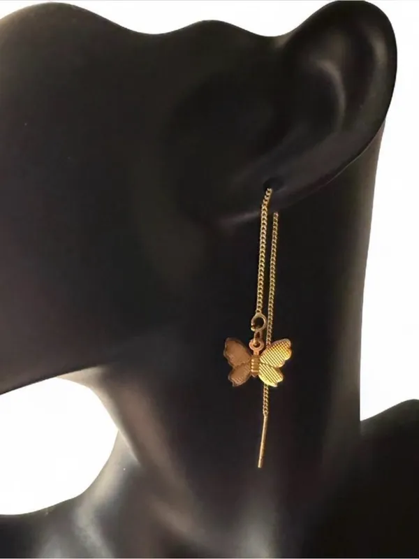 Gold Butterfly Threader Earrings - Women Jewelry - Image 2