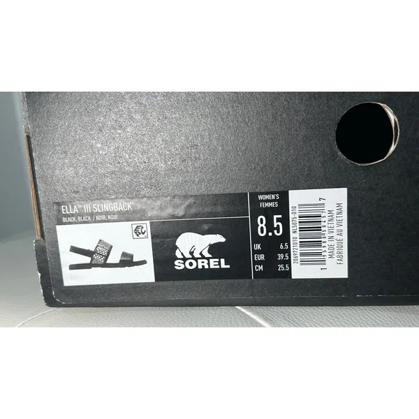 Sorel Ella III Slingback Sandals 8.5 Black Snake‎ Print Leather Buckle NIB - Image 8