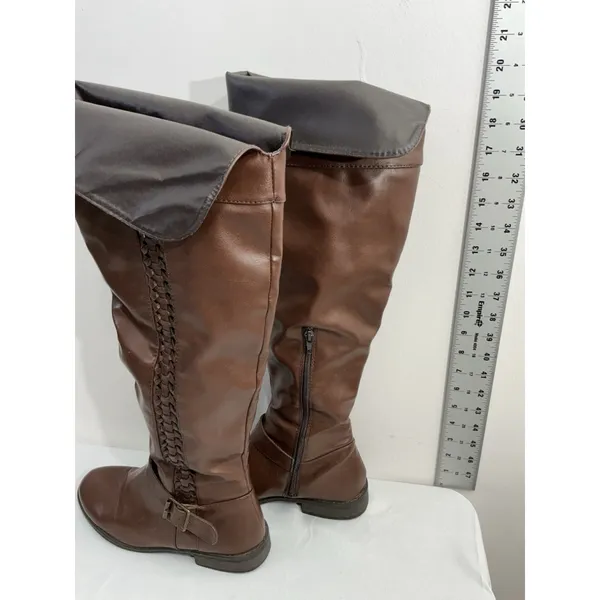 Womans Riding Boots 8 Brown 1/4 Zip Buckle Strap Braiding Detail - Image 4