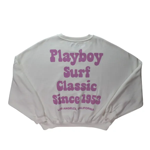 Playboy by PacSun White Surf Classic Hibiscus Floral Crewneck Sweatshirt Womens - Image 2