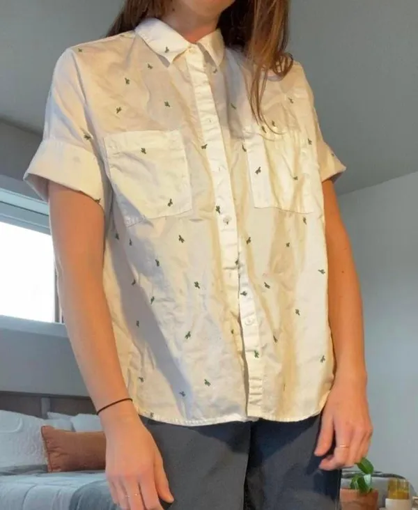 Embroidered Cactus Courier Oversized Short Sleeve Button Down Shirt 🌵 - Image 2