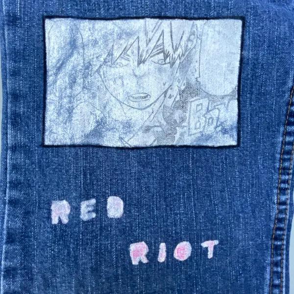 Blue Denim Custom Red Riot Jeans Size 30 - Image 4