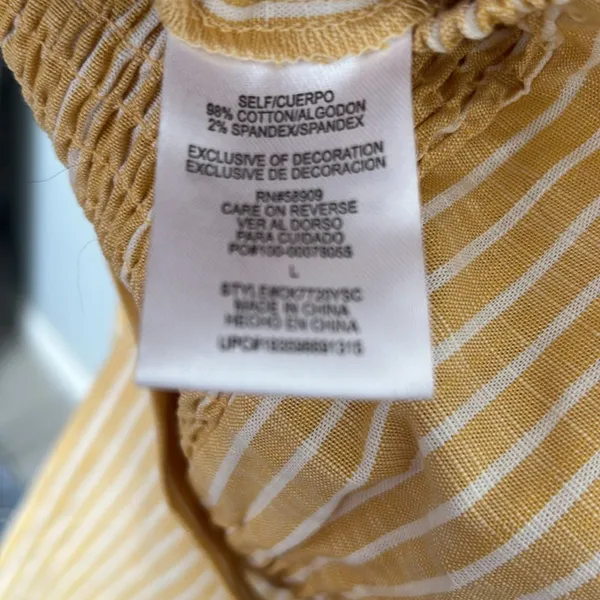 Copper Key Yellow White Striped Jumpsuit Womens Large Wide Leg Smocked Tie Waist - Image 7