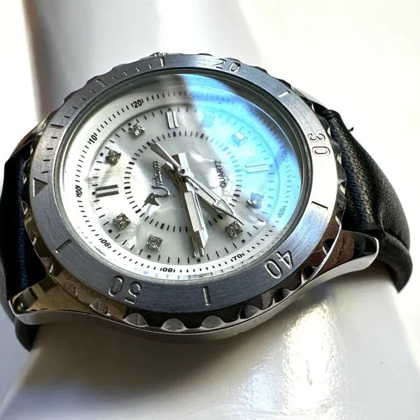Stainless Steel UNICORN w/ abalone Face Black Leather Band Ladies Watch - Image 4