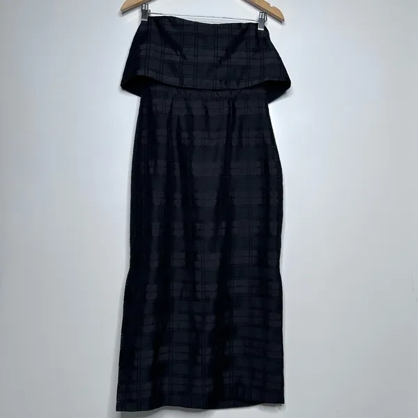 C/ MEO Collective Black Strapless Side Slit Plaid Refresh Cocktail Dress Size M - Image 3