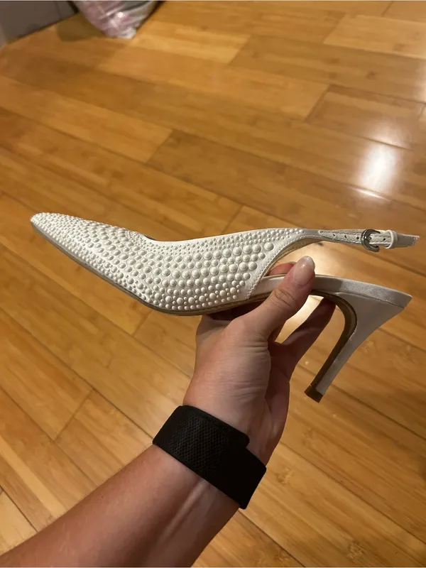 Dolce Vita White Embellished Pointed Toe Slingback Heels - Image 2