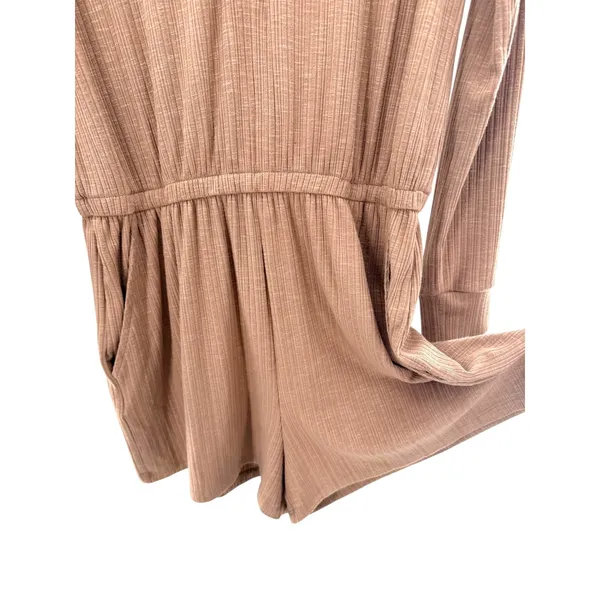 Z Supply Portabella Tan Lyra Rib Henley Romper Casual Lounge‎ Brown L NWT - Image 5