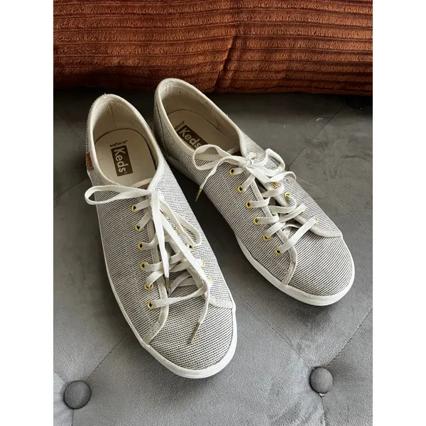Keds Gray Striped Low Top Sneaker Lace Up sz 8.5 Preppy Comfort Shoes Minimalist - Image 9