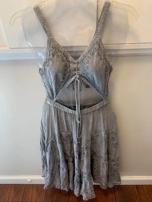 Advance Apparels Olive Green Lace-Up Cutout Midi Dress - Image 3