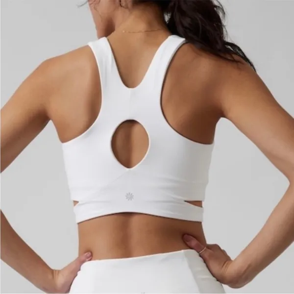 Athleta Conscious Cut Out Crop Top Crossover Sports Bra D-DD Cups in White - Image 2