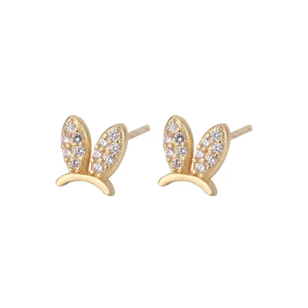 Mini Diamonds Easter Rabbit Ears Gold Sterling Stud Earrings - Image 3