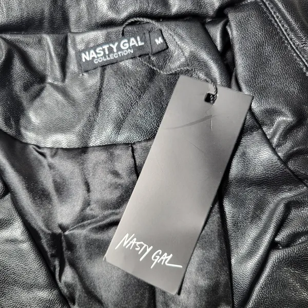 Nasty Gal Collection Black Faux Leather Longline Trench Coat Jacket Women's‎ M - Image 7