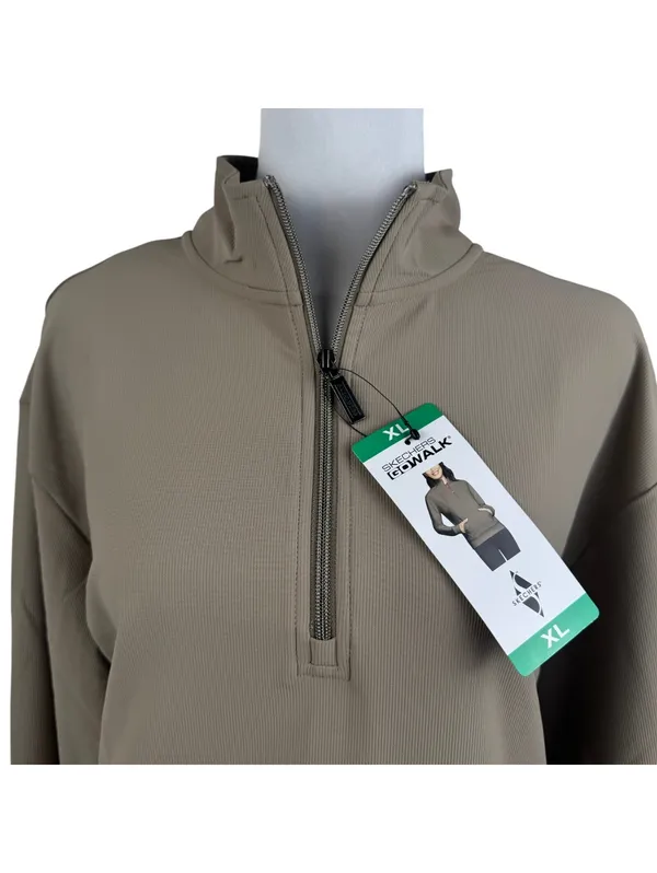 Skechers GO WALK Luxe Womens XL 1/4 Zip Pullover Ribbed Mock Neck Taupe NWT - Image 4