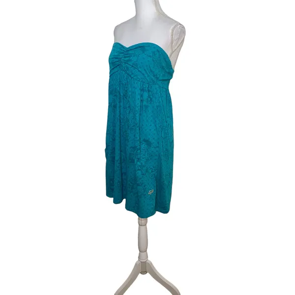 FOX Racing Dress Y2k Tube Mini Turquoise Skull & Roses Floral Print, Size Large - Image 3