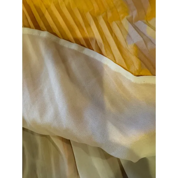 Isi Brown Dress women Medium Yellow Pleated One Shoulder Cutout Asymmetric‎ Midi - Image 10