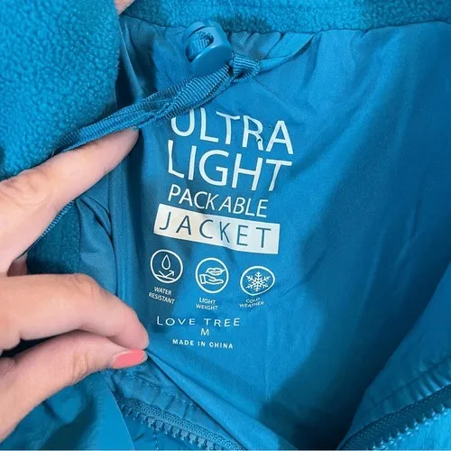 Love Tree Women's‎ Teal Blue Packable Lightweight Puffer Jacket Medium - Image 3
