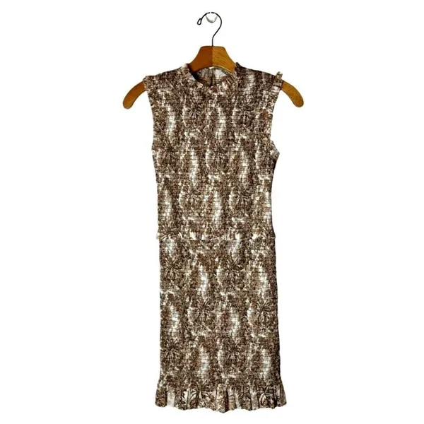 Bec + Bridge Brown And Ivory Cotton Smocked Toile Print Gloria Mini Dress Size 2 - Image 3
