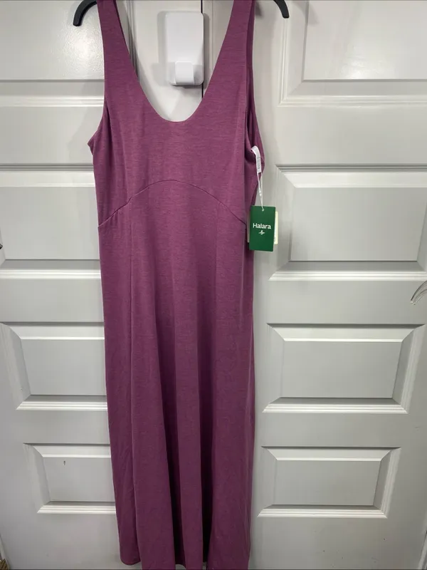 Halara U Neck Flowy Maxi Casual Tank Dress Violet Floral Yarn Medium Flowy Slit - Image 2