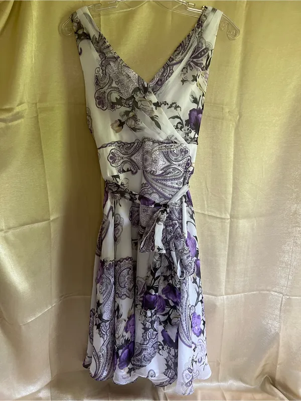 White House Black Market Chiffon A-Line Dress with Sash Tie Belt NWOT Never Worn - Image 11