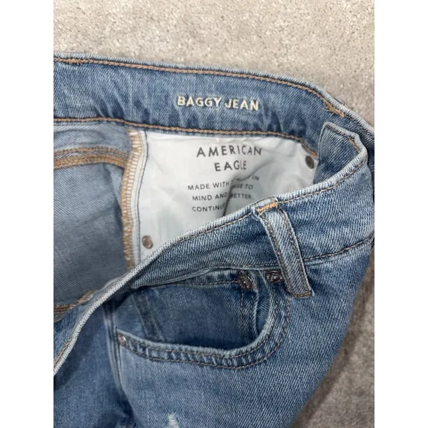 American Eagle High Rise Baggy Jean Blue Women's Jeans‎ Size 6 Distressed - Image 3