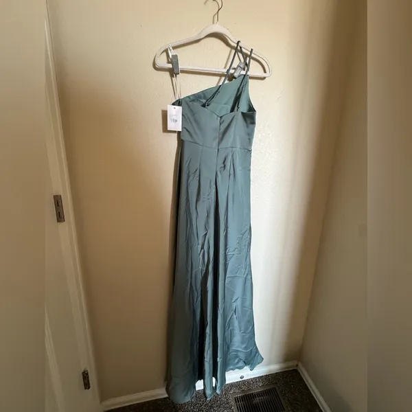 Birdy Grey‎ Kensie Matte Satin One Shoulder Dress Sz XS Sea Glass Bridesmaid NEW - Image 7