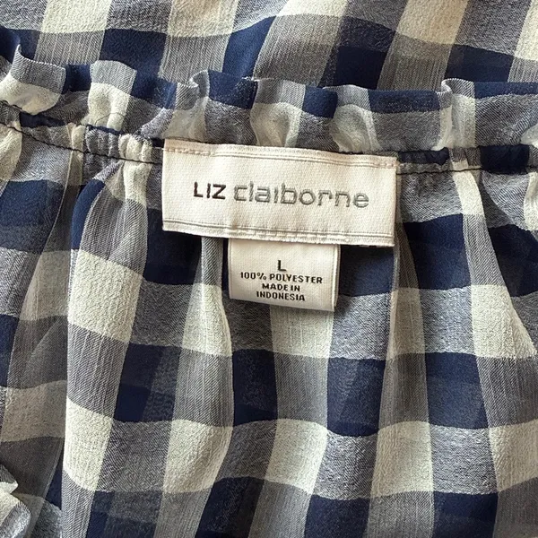 Liz Claiborne Navy White Gingham Sleeveless Top w Tank Size L - Image 5