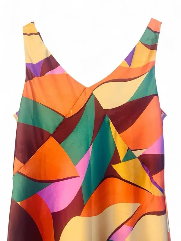 NWT Joie Bessia Satin Abstract Leaf Print V-Neck Slip Maxi Dress M - Image 3