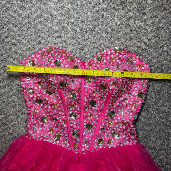Dress Women Size 4 Strapless Evening Gown Pink Multicolor Rhinestone Gala - Image 8