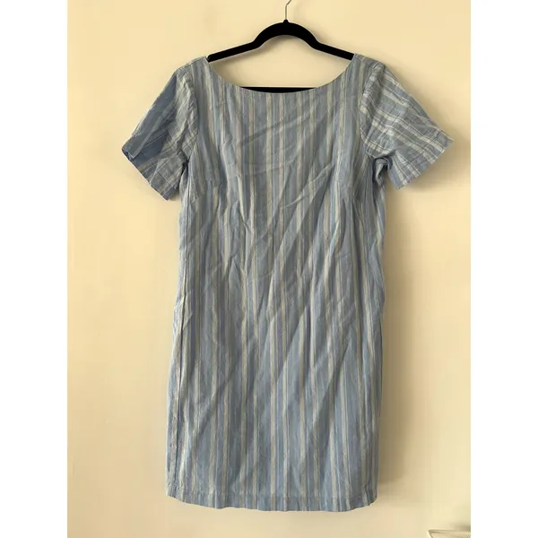 Anthropologie Bow Detail Cape May Linen Cotton Blue Stripe Mini Dress Size 8 - Image 4