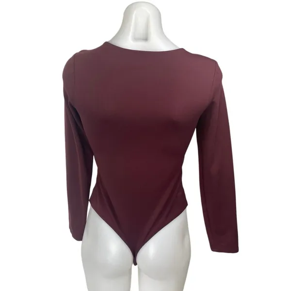 Aritzia Babaton Red Maroon Long Sleeve Crew Neck T Shirt Bodysuit Top Size L - Image 2